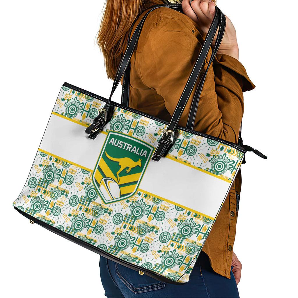 Australia Rugby Kangaroo Leather Tote Bag White Aboriginal Dot Geometry