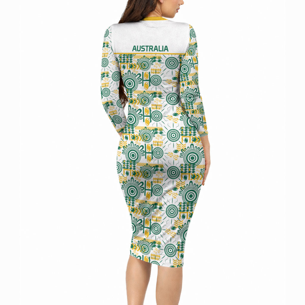 Australia Rugby Kangaroo Long Sleeve Bodycon Dress White Aboriginal Dot Geometry