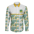 Australia Rugby Kangaroo Long Sleeve Button Shirt White Aboriginal Dot Geometry