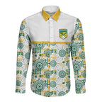 Australia Rugby Kangaroo Long Sleeve Button Shirt White Aboriginal Dot Geometry