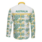 Australia Rugby Kangaroo Long Sleeve Button Shirt White Aboriginal Dot Geometry