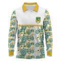 Australia Rugby Kangaroo Long Sleeve Polo Shirt White Aboriginal Dot Geometry