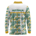 Australia Rugby Kangaroo Long Sleeve Polo Shirt White Aboriginal Dot Geometry