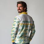 Australia Rugby Kangaroo Long Sleeve Polo Shirt White Aboriginal Dot Geometry