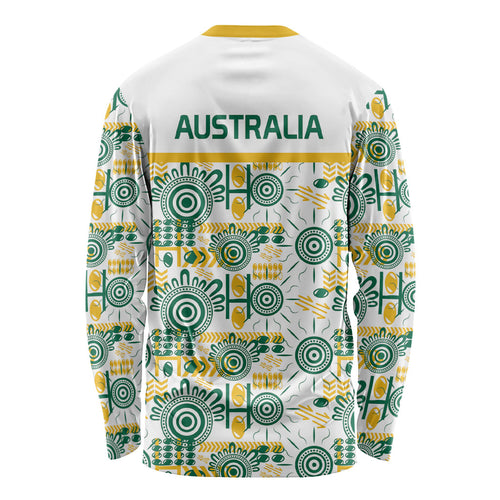 Australia Rugby Kangaroo Long Sleeve Shirt White Aboriginal Dot Geometry