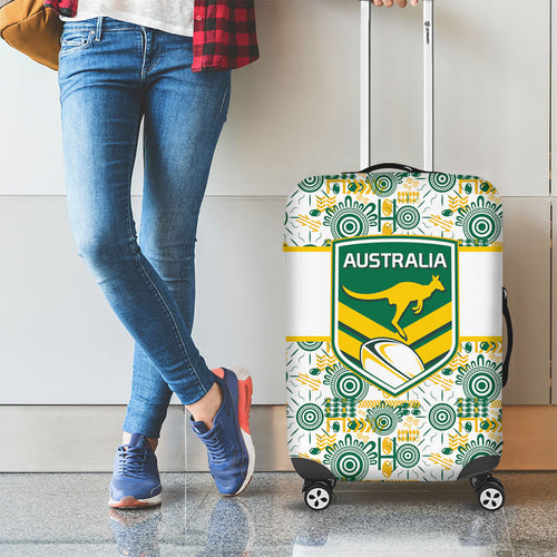 Australia Rugby Kangaroo Luggage Cover White Aboriginal Dot Geometry