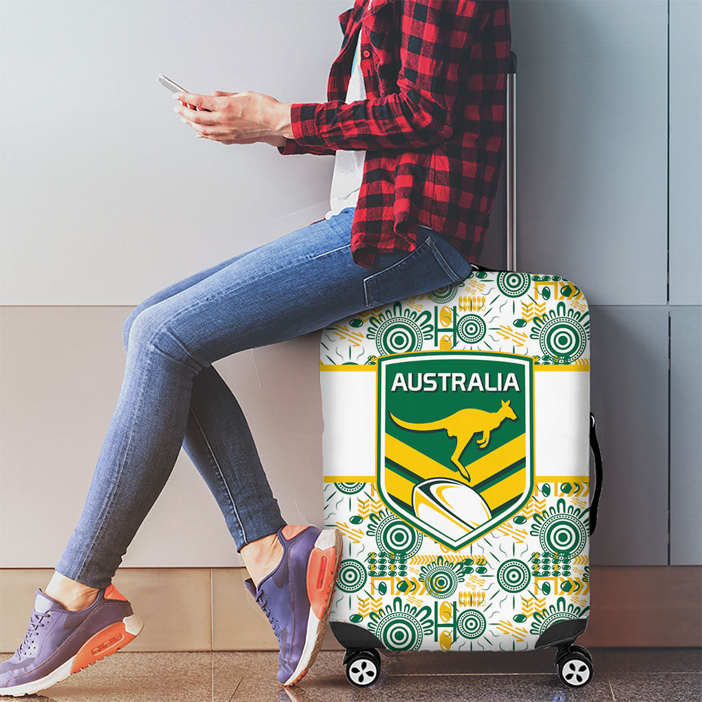 Australia Rugby Kangaroo Luggage Cover White Aboriginal Dot Geometry
