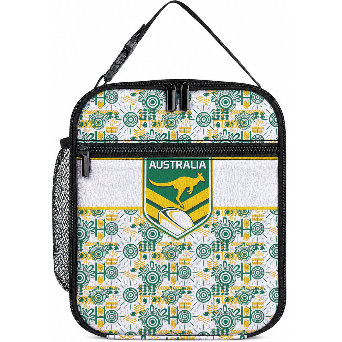 Australia Rugby Kangaroo Lunch Bag White Aboriginal Dot Geometry