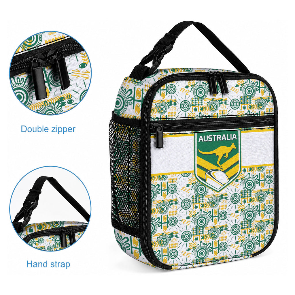 Australia Rugby Kangaroo Lunch Bag White Aboriginal Dot Geometry