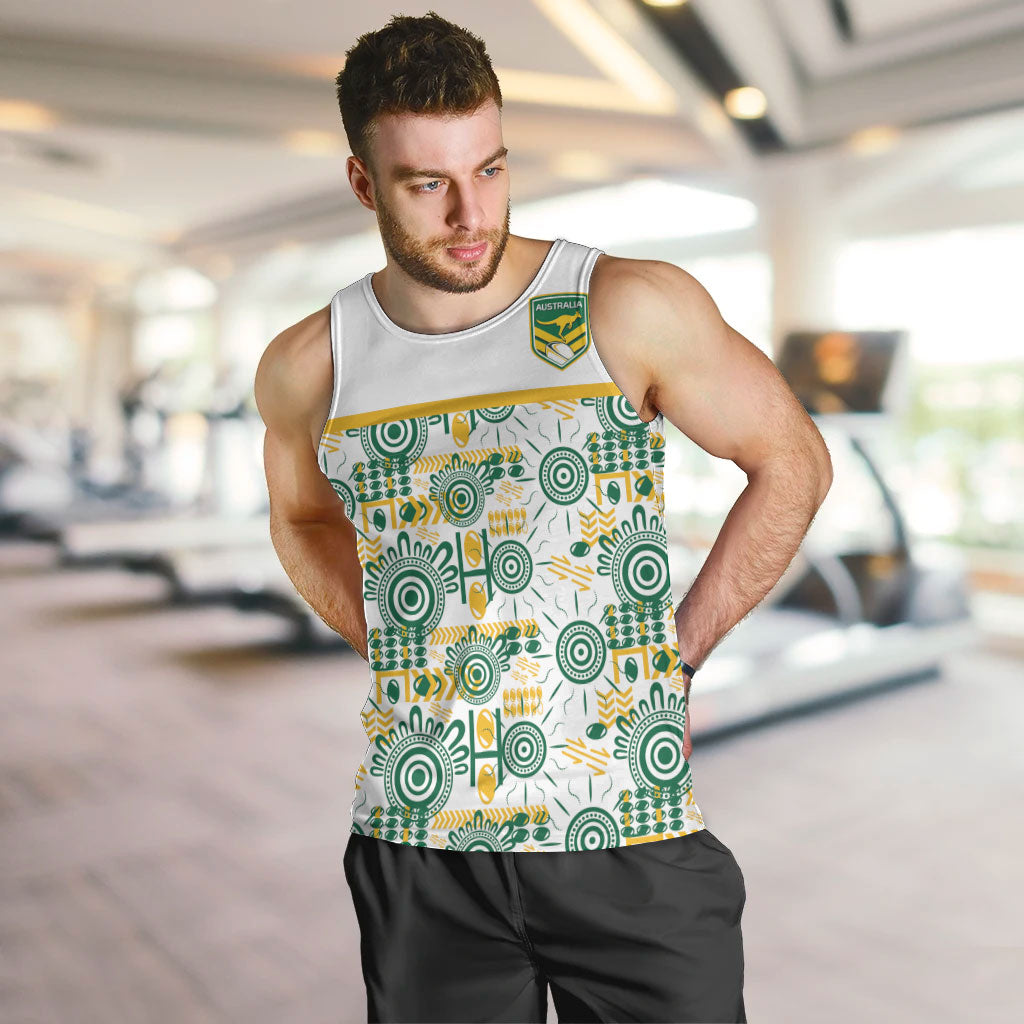 Australia Rugby Kangaroo Men Tank Top White Aboriginal Dot Geometry