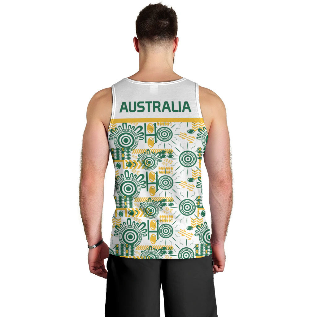 Australia Rugby Kangaroo Men Tank Top White Aboriginal Dot Geometry