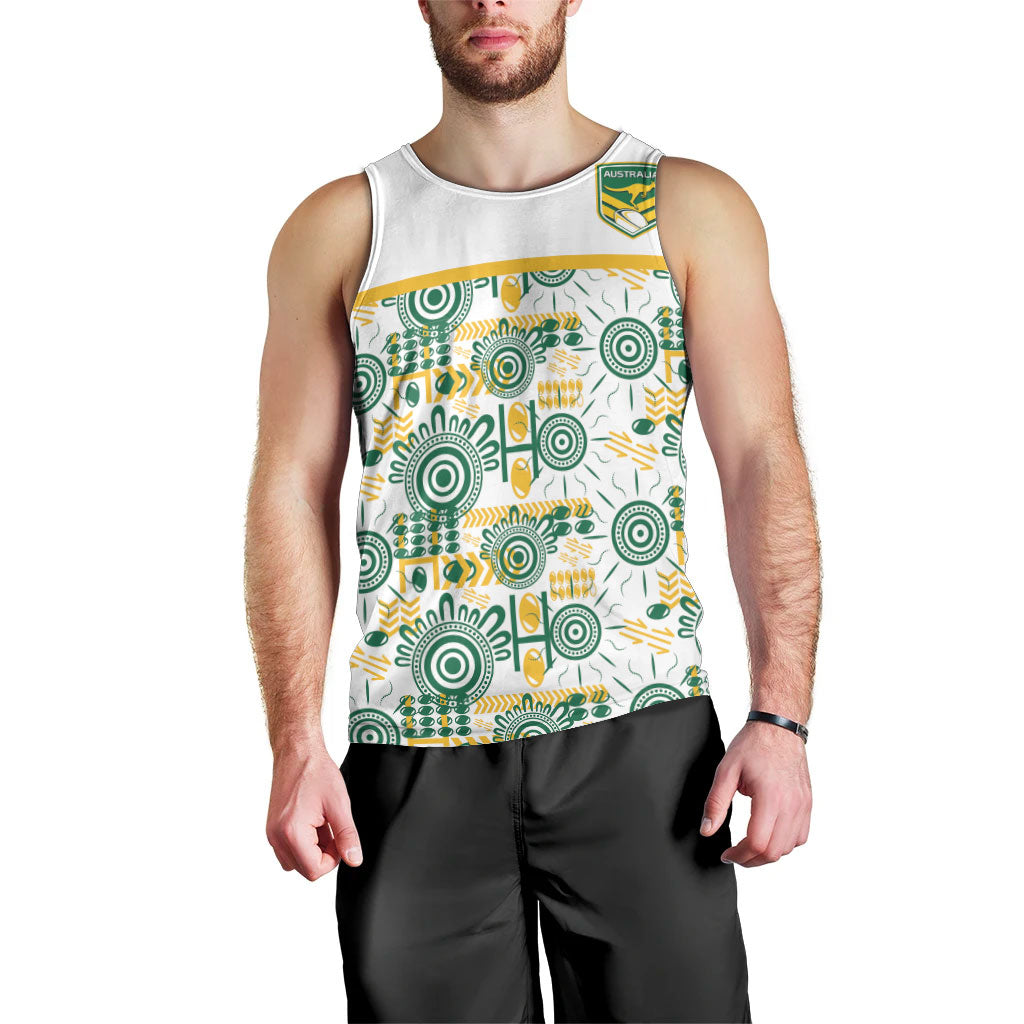 Australia Rugby Kangaroo Men Tank Top White Aboriginal Dot Geometry