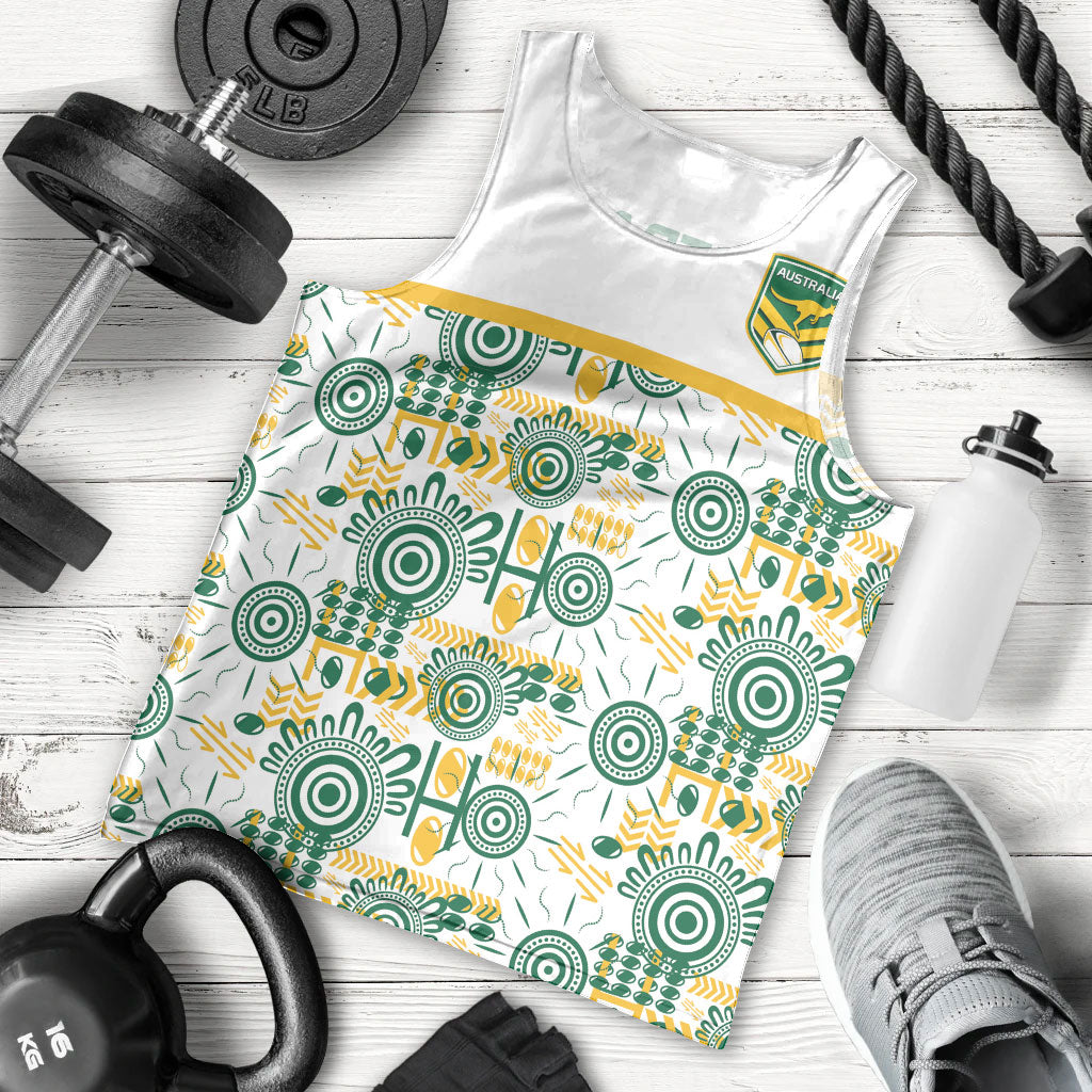 Australia Rugby Kangaroo Men Tank Top White Aboriginal Dot Geometry