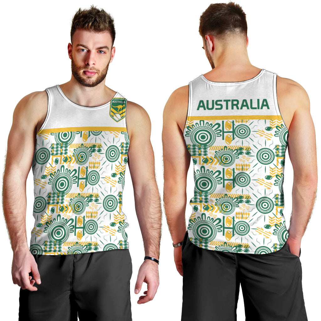 Australia Rugby Kangaroo Men Tank Top White Aboriginal Dot Geometry