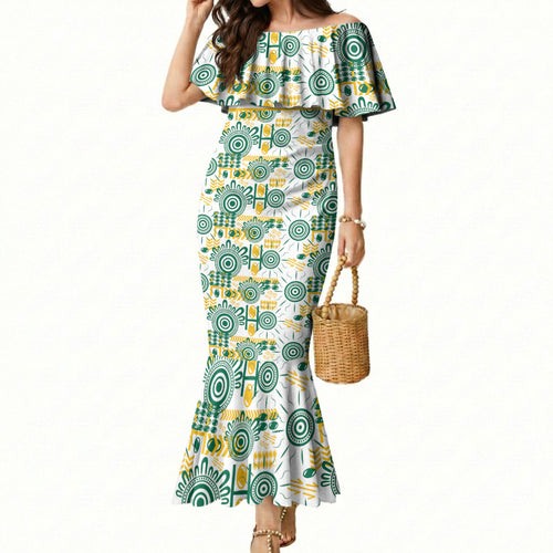 Australia Rugby Kangaroo Mermaid Dress White Aboriginal Dot Geometry