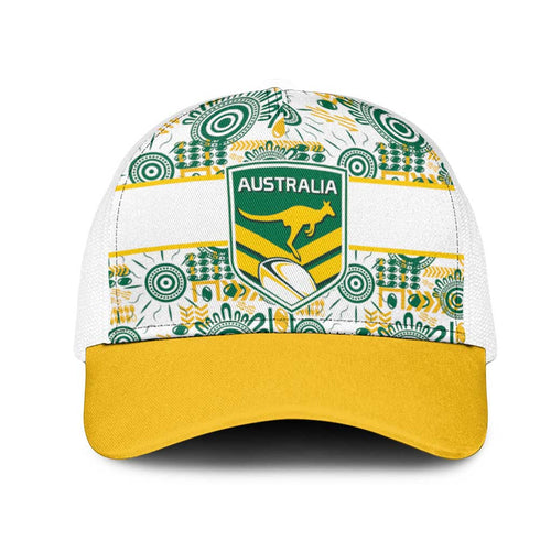 Australia Rugby Kangaroo Mesh Trucker Cap White Aboriginal Dot Geometry