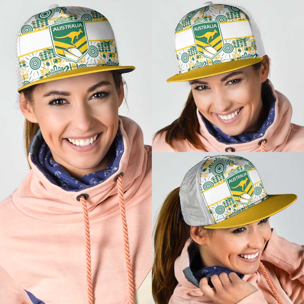 Australia Rugby Kangaroo Mesh Trucker Cap White Aboriginal Dot Geometry