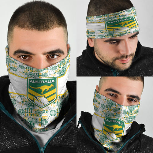 Australia Rugby Kangaroo Neck Gaiter White Aboriginal Dot Geometry