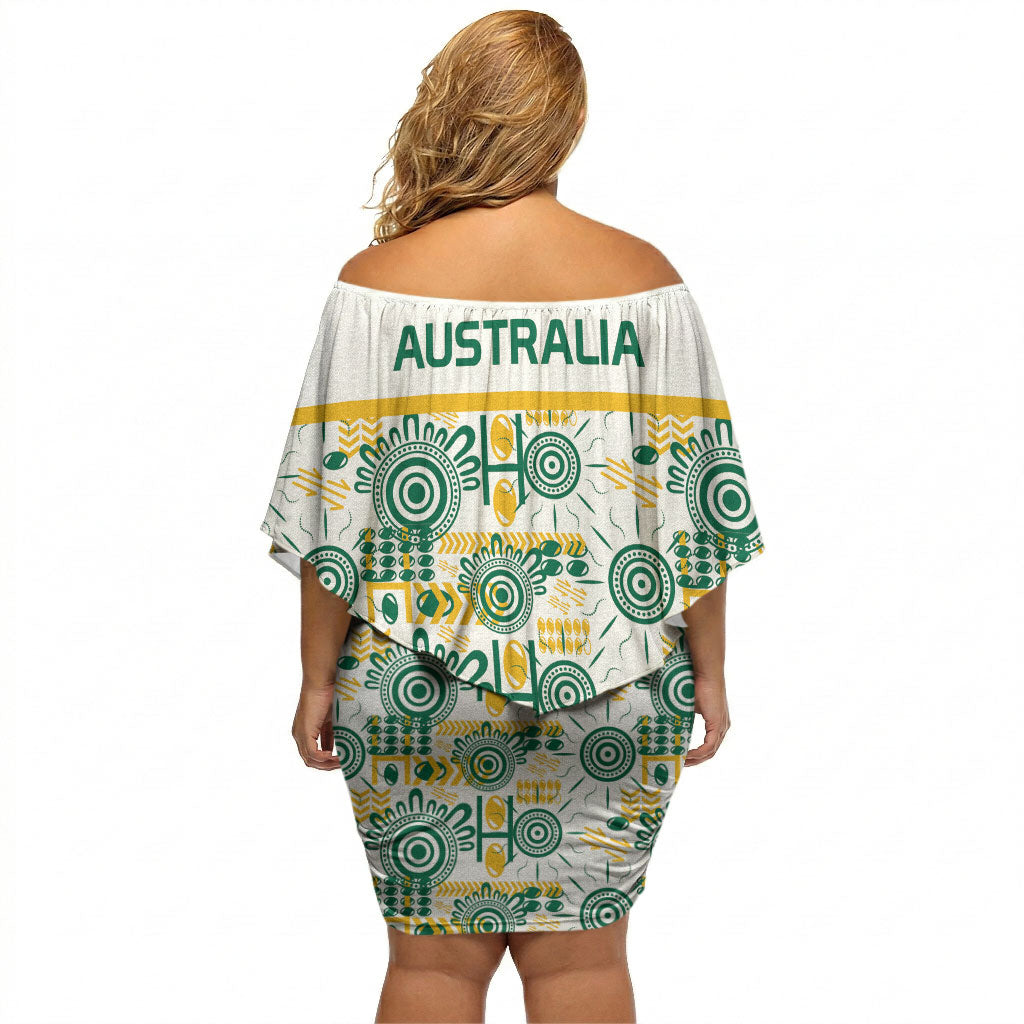 Australia Rugby Kangaroo Off Shoulder Short Dress White Aboriginal Dot Geometry
