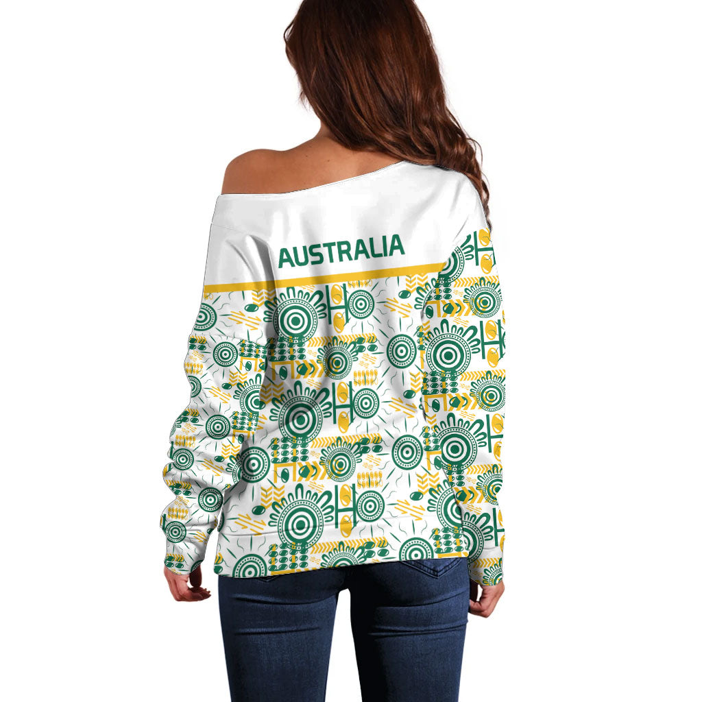 Australia Rugby Kangaroo Off Shoulder Sweater White Aboriginal Dot Geometry