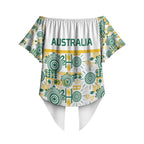 Australia Rugby Kangaroo Off Shoulder Wrap Waist Top White Aboriginal Dot Geometry
