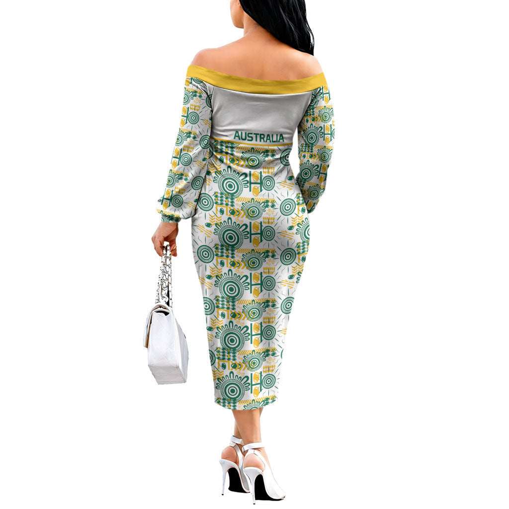 Australia Rugby Kangaroo Off The Shoulder Long Sleeve Dress White Aboriginal Dot Geometry