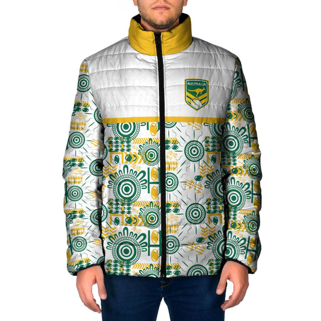 Australia Rugby Kangaroo Padded Jacket White Aboriginal Dot Geometry