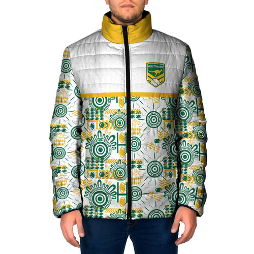 Australia Rugby Kangaroo Padded Jacket White Aboriginal Dot Geometry