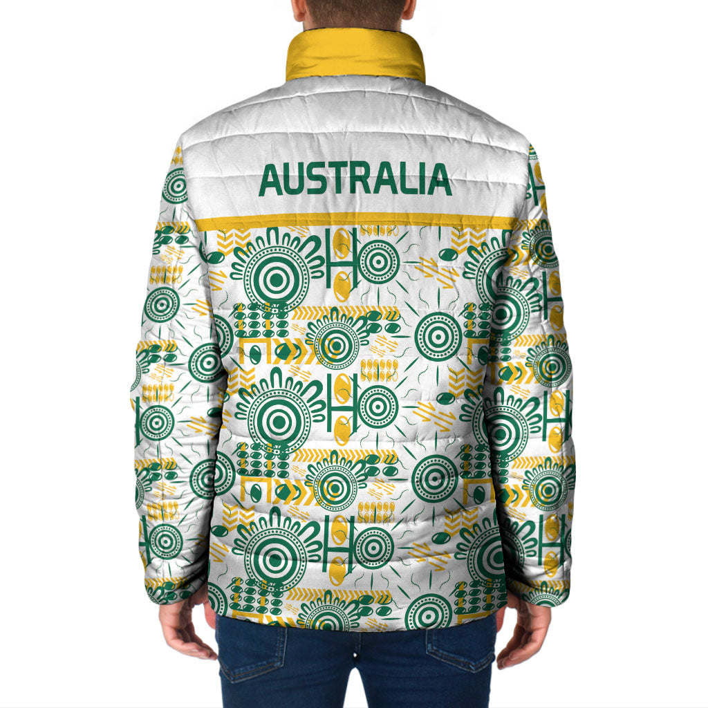 Australia Rugby Kangaroo Padded Jacket White Aboriginal Dot Geometry