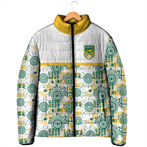 Australia Rugby Kangaroo Padded Jacket White Aboriginal Dot Geometry