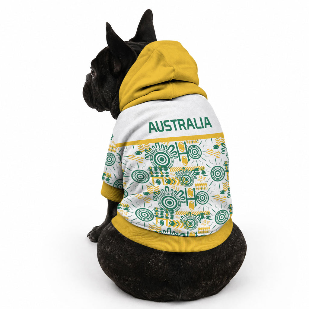 Australia Rugby Kangaroo Pet Hoodie White Aboriginal Dot Geometry