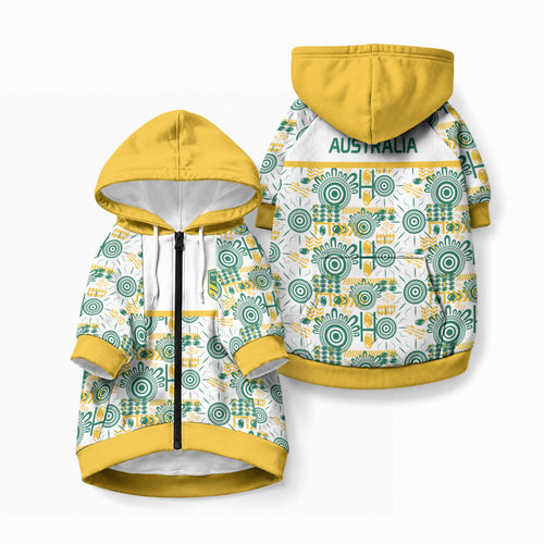 Australia Rugby Kangaroo Pet Hoodie White Aboriginal Dot Geometry