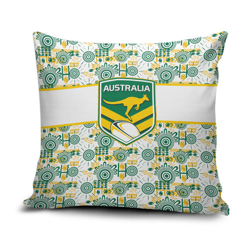 Australia Rugby Kangaroo Pillow Cover White Aboriginal Dot Geometry