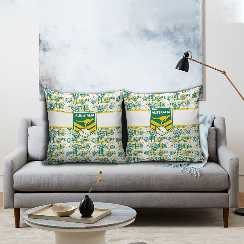 Australia Rugby Kangaroo Pillow Cover White Aboriginal Dot Geometry