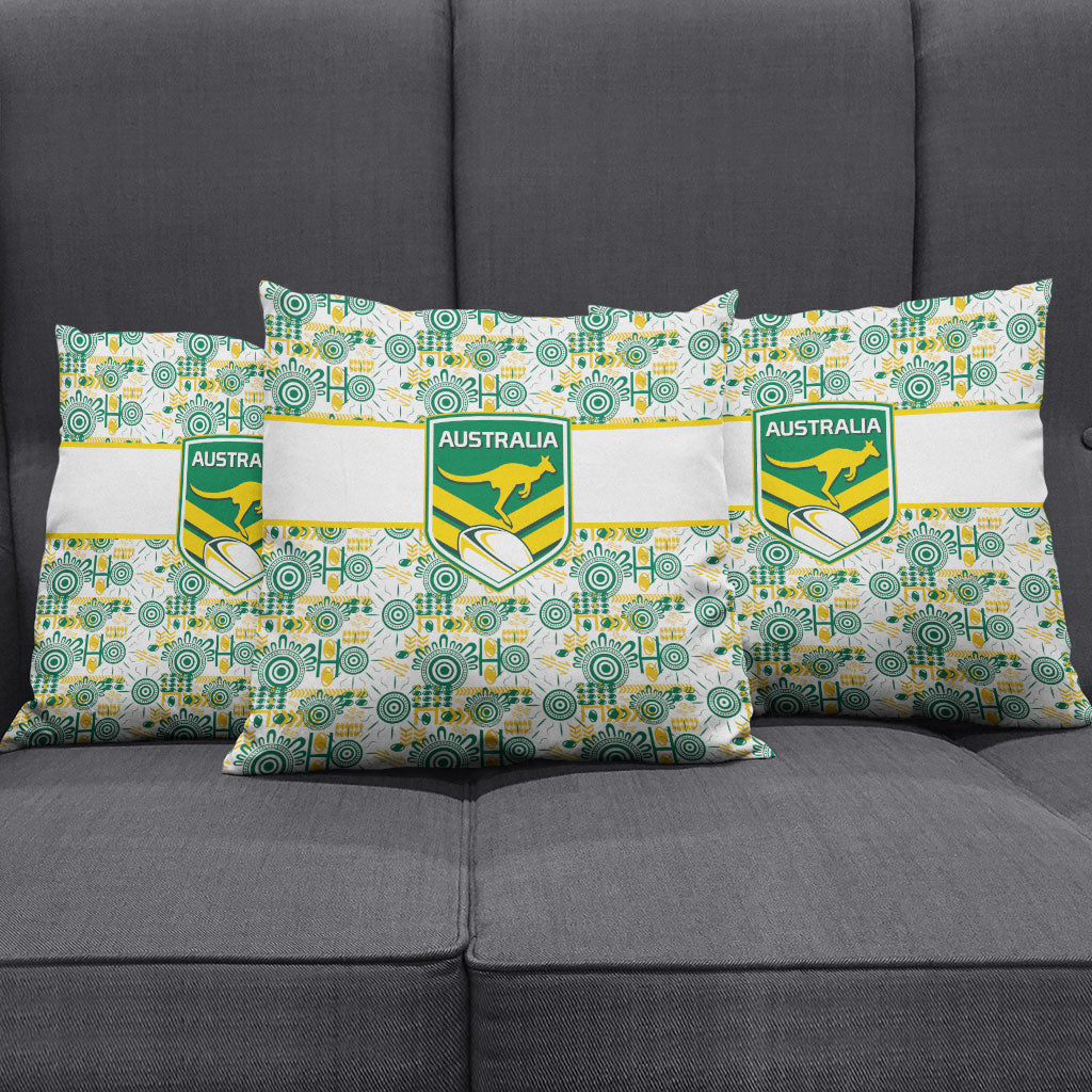 Australia Rugby Kangaroo Pillow Cover White Aboriginal Dot Geometry