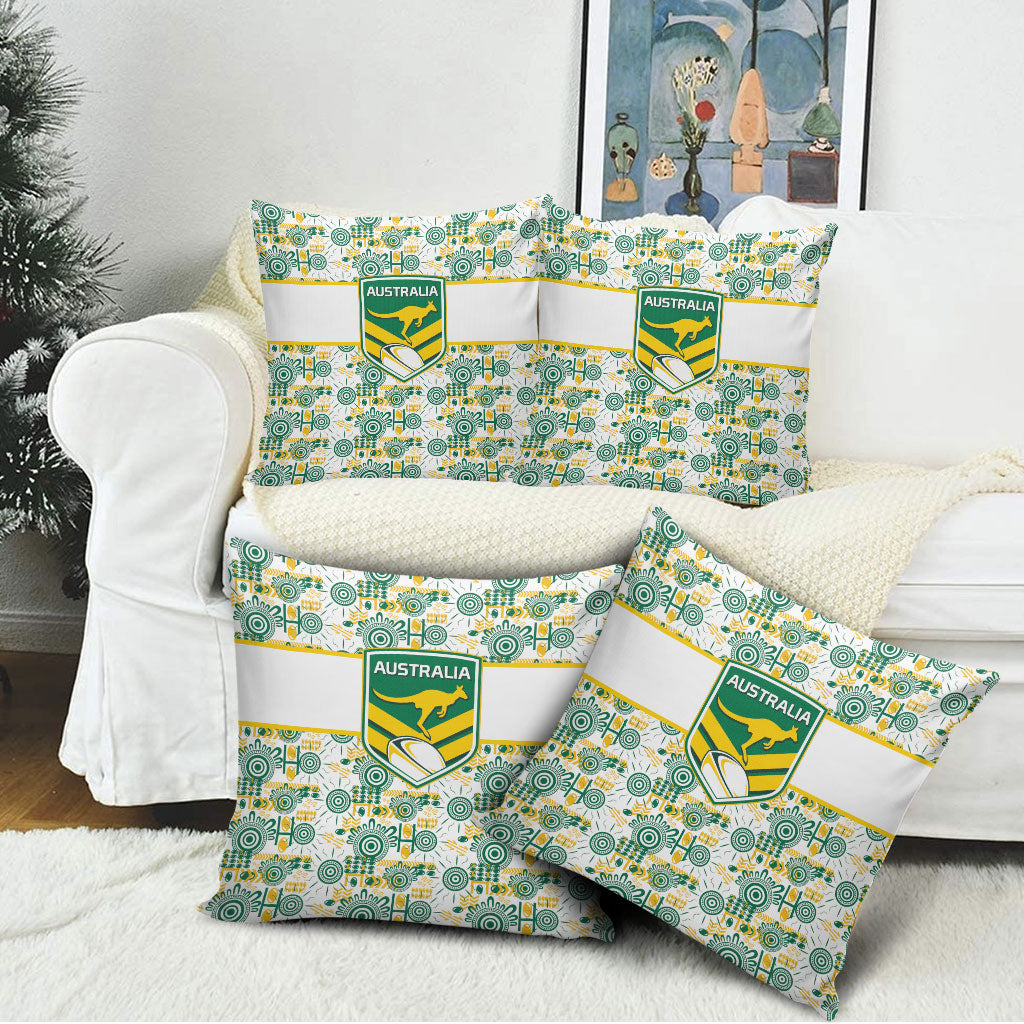 Australia Rugby Kangaroo Pillow Cover White Aboriginal Dot Geometry