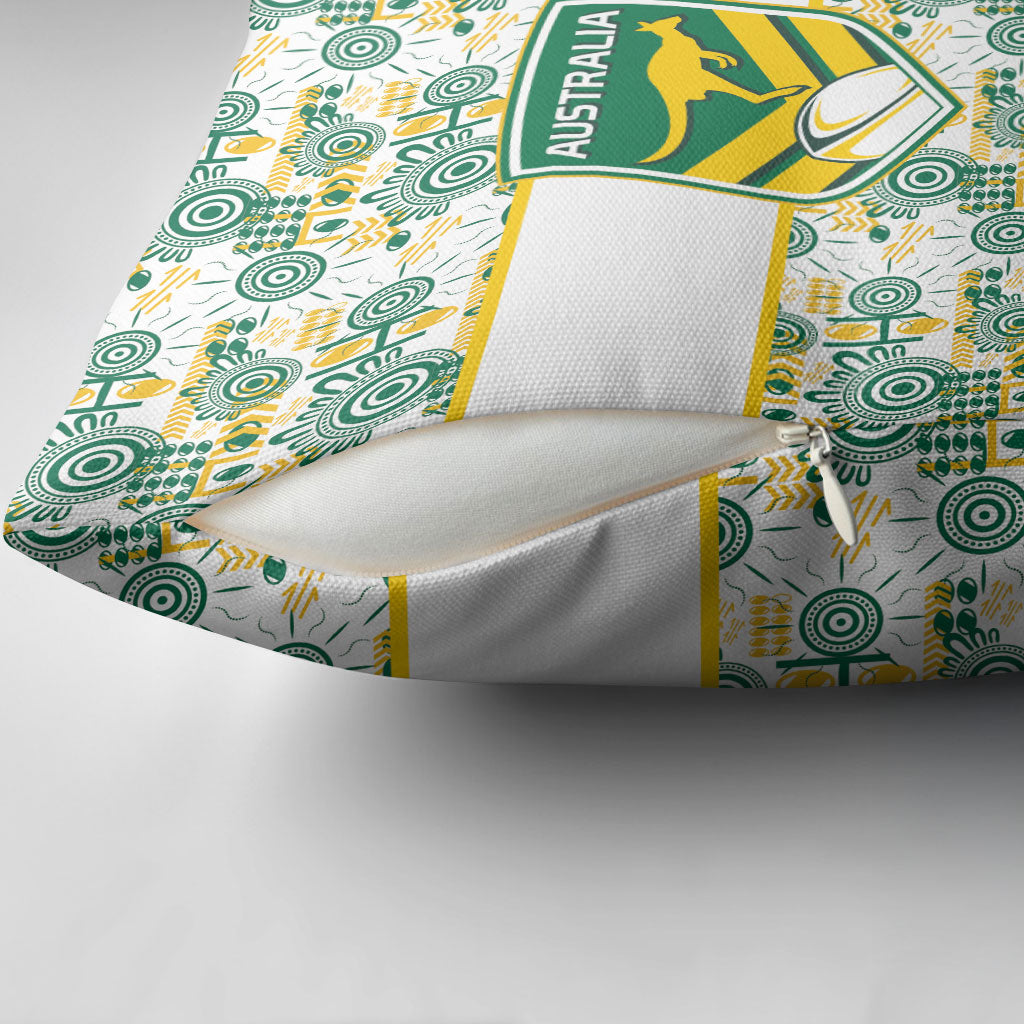 Australia Rugby Kangaroo Pillow Cover White Aboriginal Dot Geometry