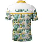 Australia Rugby Kangaroo Polo Shirt White Aboriginal Dot Geometry