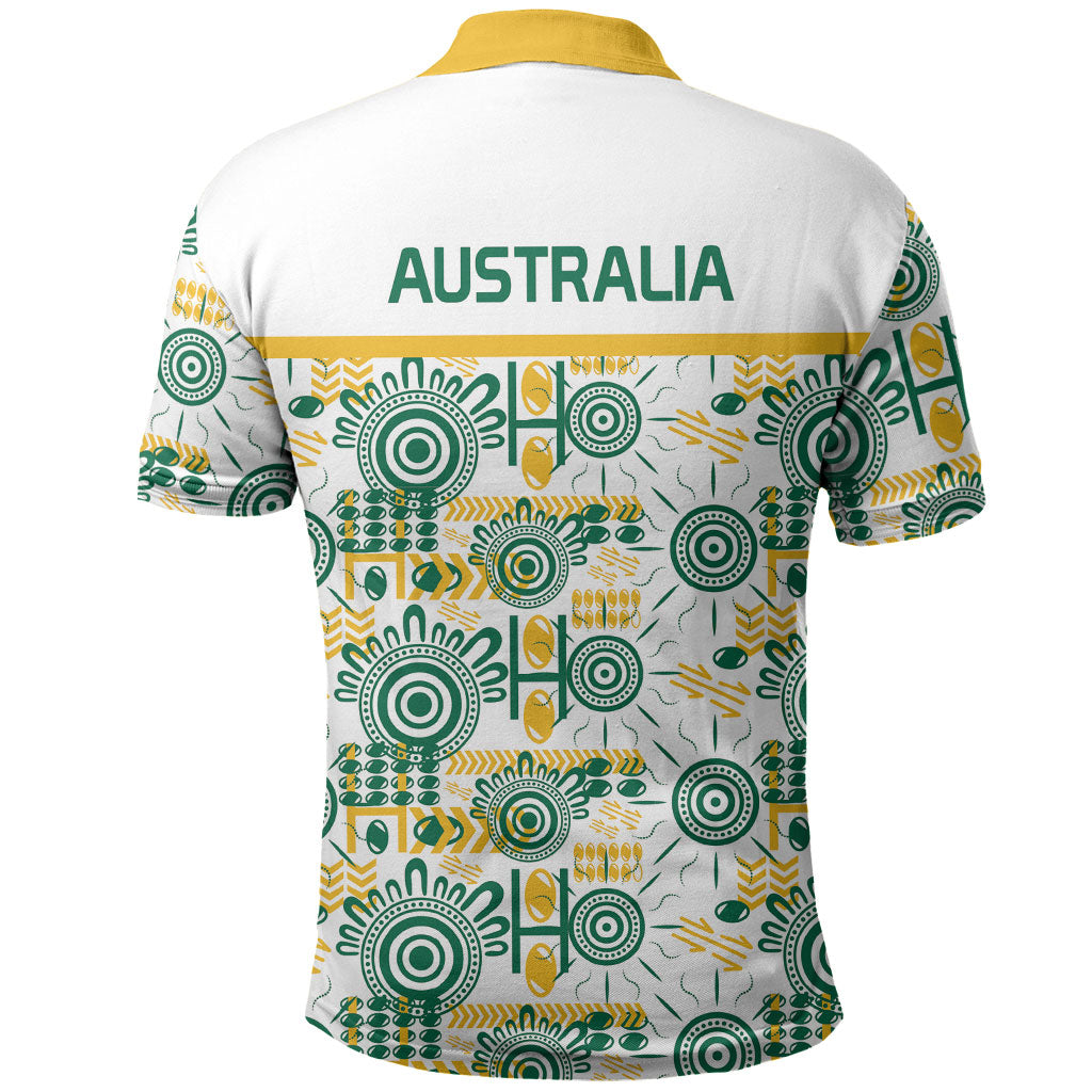 Australia Rugby Kangaroo Polo Shirt White Aboriginal Dot Geometry