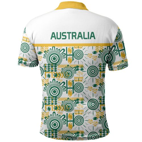 Australia Rugby Kangaroo Polo Shirt White Aboriginal Dot Geometry