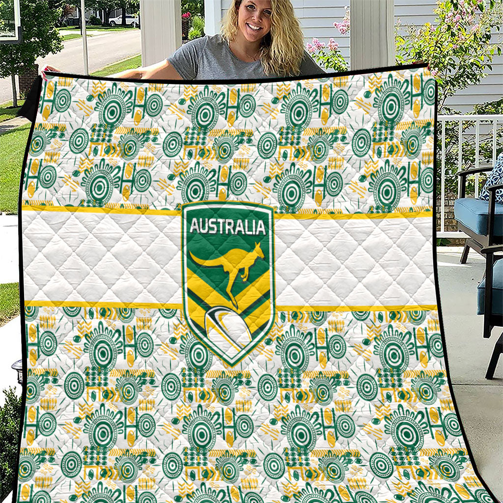Australia Rugby Kangaroo Quilt White Aboriginal Dot Geometry