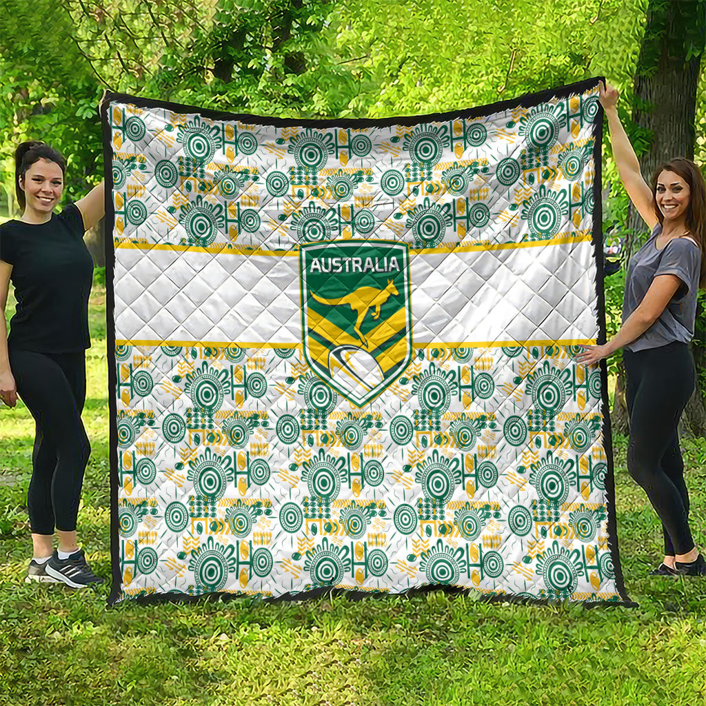 Australia Rugby Kangaroo Quilt White Aboriginal Dot Geometry
