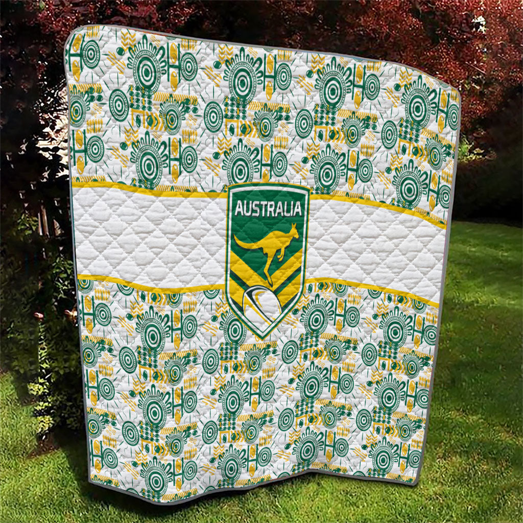 Australia Rugby Kangaroo Quilt White Aboriginal Dot Geometry
