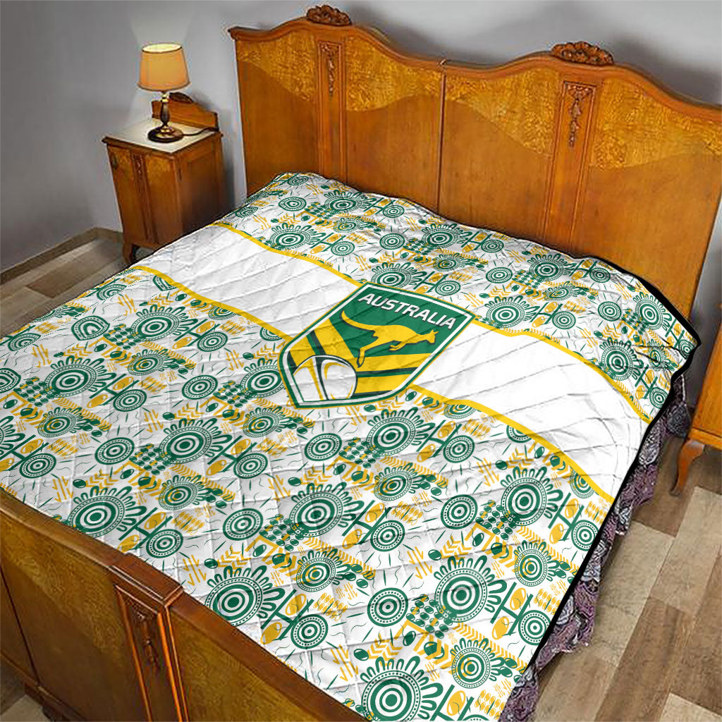 Australia Rugby Kangaroo Quilt White Aboriginal Dot Geometry