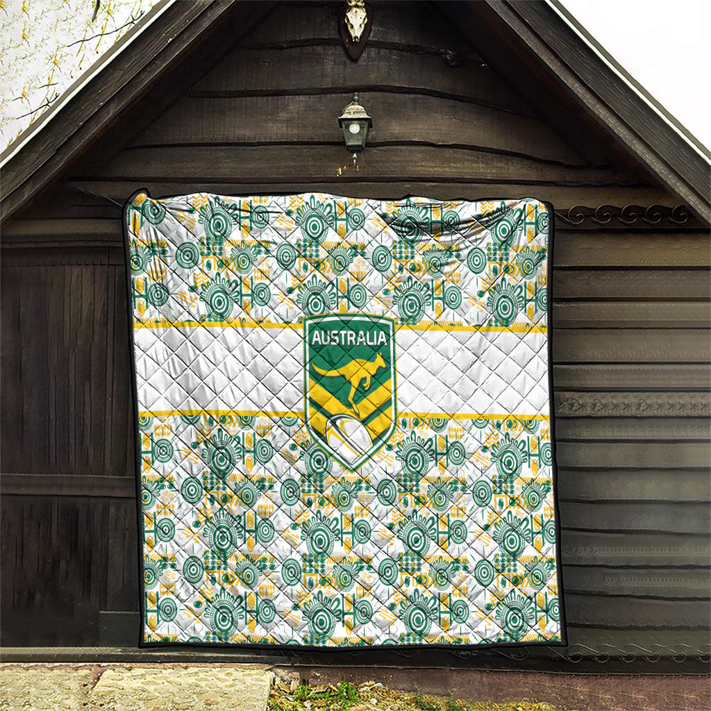 Australia Rugby Kangaroo Quilt White Aboriginal Dot Geometry