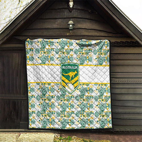 Australia Rugby Kangaroo Quilt White Aboriginal Dot Geometry