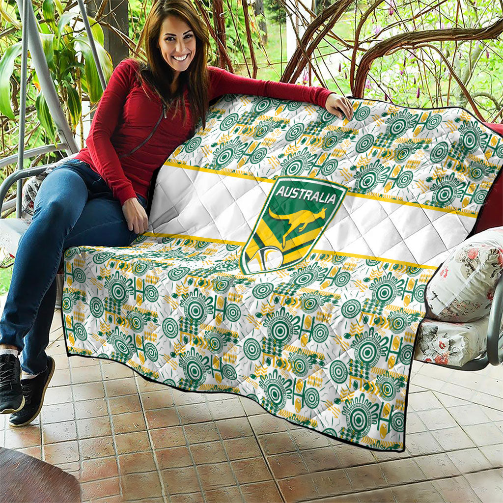 Australia Rugby Kangaroo Quilt White Aboriginal Dot Geometry