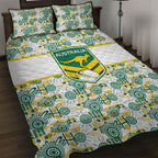 Australia Rugby Kangaroo Quilt Bed Set White Aboriginal Dot Geometry