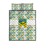 Australia Rugby Kangaroo Quilt Bed Set White Aboriginal Dot Geometry
