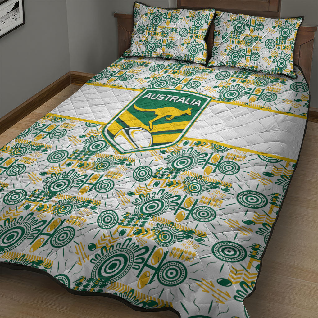 Australia Rugby Kangaroo Quilt Bed Set White Aboriginal Dot Geometry